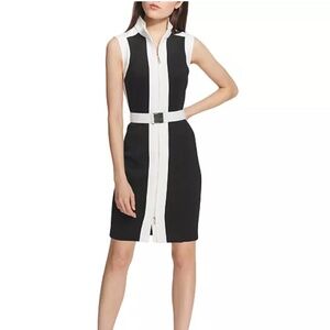 Colorblocked Belted Sheath Dress